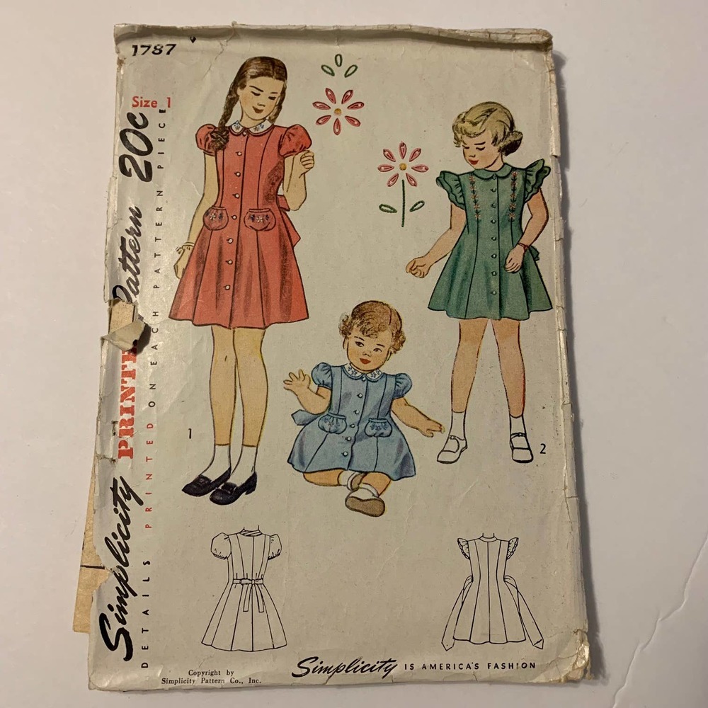 Simplicity Vintage Pattern #1787 Children and Girls Dress Sizes‎ 1-8